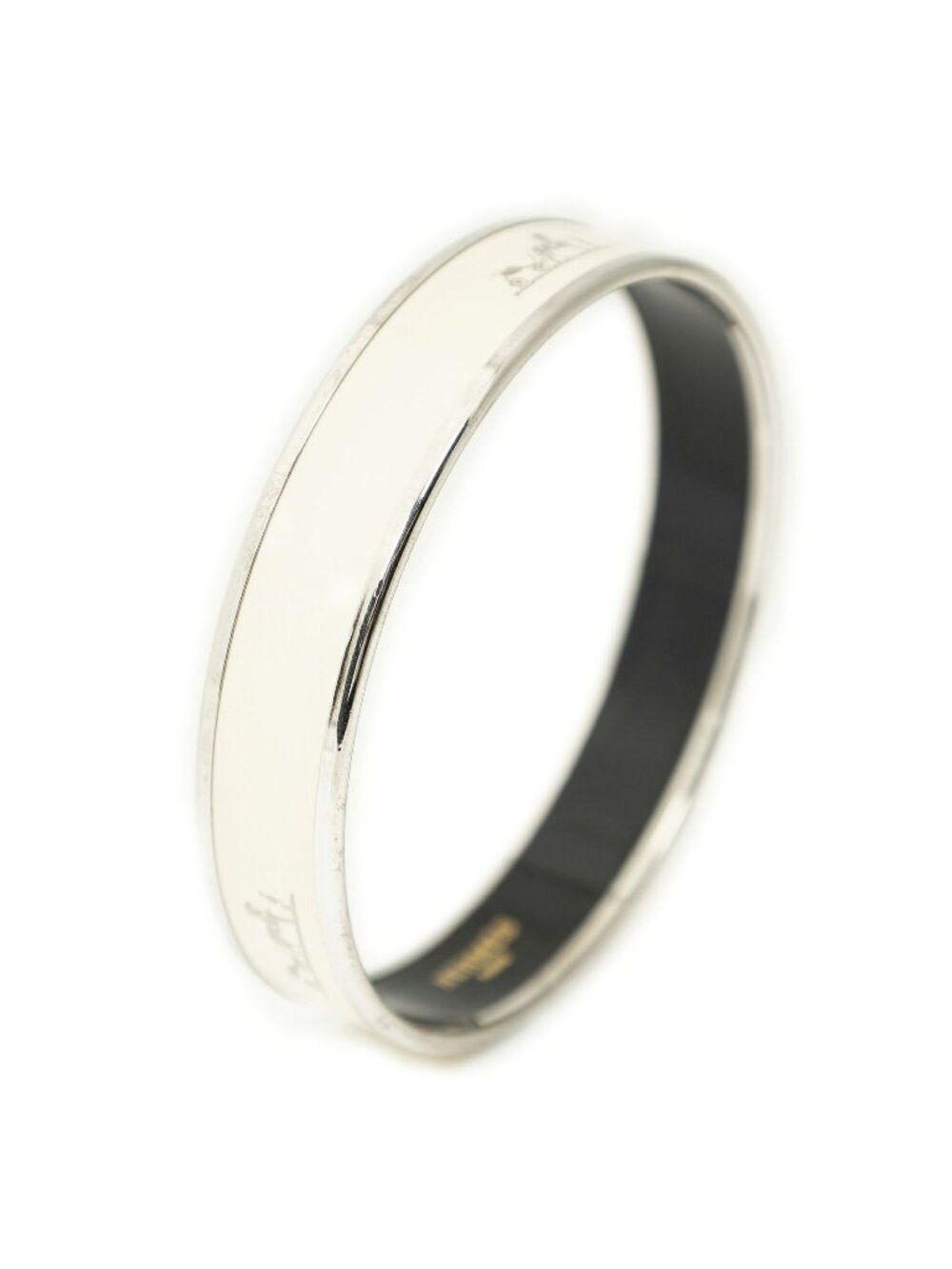 Hermes Enamel Bangle Ivory Silver Plated Bracelet
